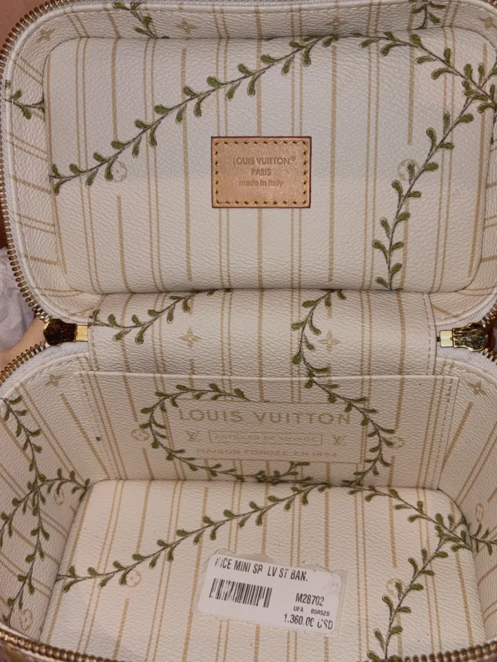 Louis Vuitton Yellow & Beige Striped Cosmetic Pouch with Pink Logo Stamp
